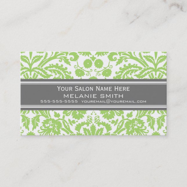 Cartes de rendez-vous du salon Lime Grey Damask (Devant)