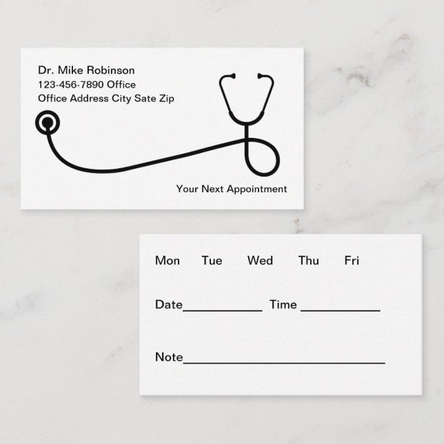 Cartes de rendez-vous Médicale simple (Devant / Derrière)