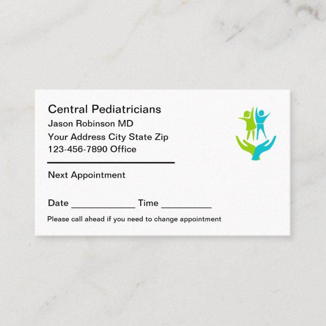 Cartes de rendez-vous Médicales pour pédiatre (Devant)