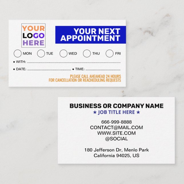 Cartes de rendez-vous pour logo professionnel simp (Devant / Derrière)