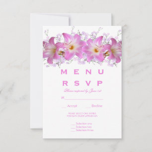 Cartes de réponse au menu de mariage aux lis bella