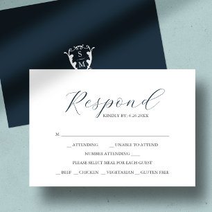 Cartes de réponse avec monogramme et choix de repa