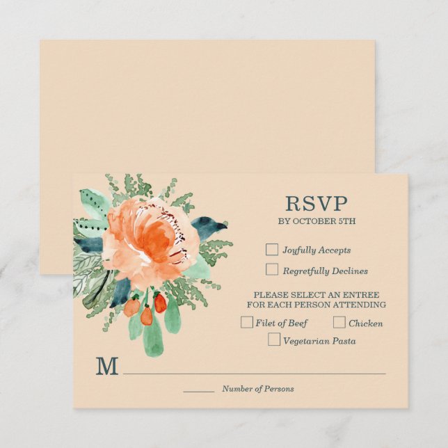 Cartes de réponse de mariage à fleurs sarcelle jad (Devant / Derrière)