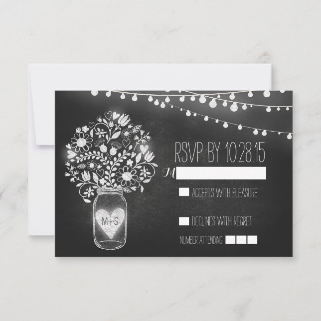 Cartes de réponse de mariage à l'ardoise bocaux ma (Devant)