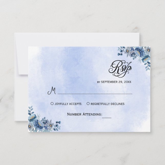 Cartes de réponse de mariage à motif floral bleu (Devant)