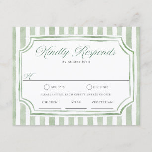 Cartes de réponse de mariage à rayures vert sauge