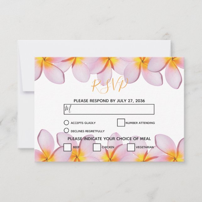 Cartes de réponse de mariage au frangipanier Plume (Devant)