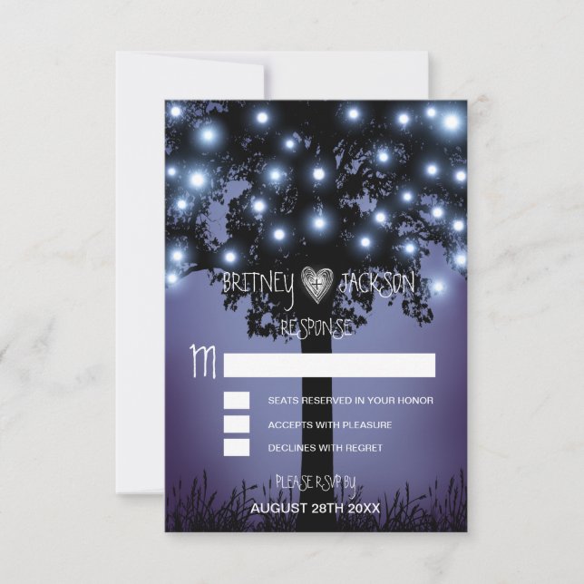Cartes de réponse de mariage avec arbre rustique d (Devant)