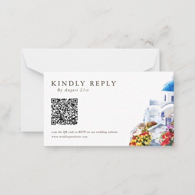 Cartes de réponse de mariage avec code QR et illus (Devant)