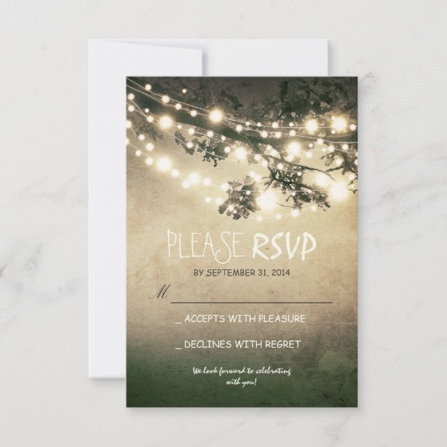 Cartes de réponse de mariage avec lumières rustiqu (Devant)