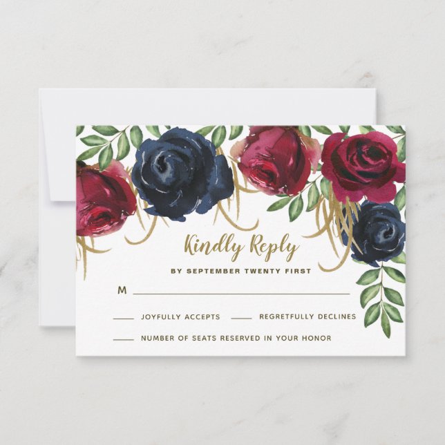 Cartes de réponse de mariage bordeaux rustique et  (Devant)