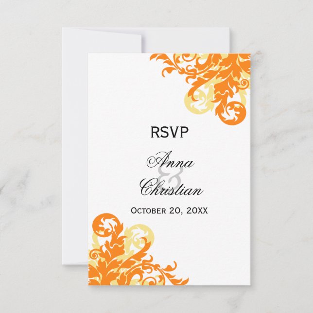 Cartes de réponse de mariage d'automne orange et j (Devant)