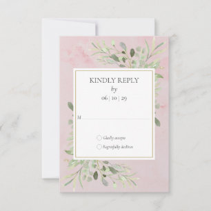 Cartes de réponse de mariage en marbre rose avec v