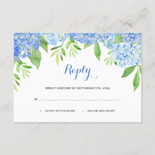 Cartes de réponse de mariage floral bleu d'hortens