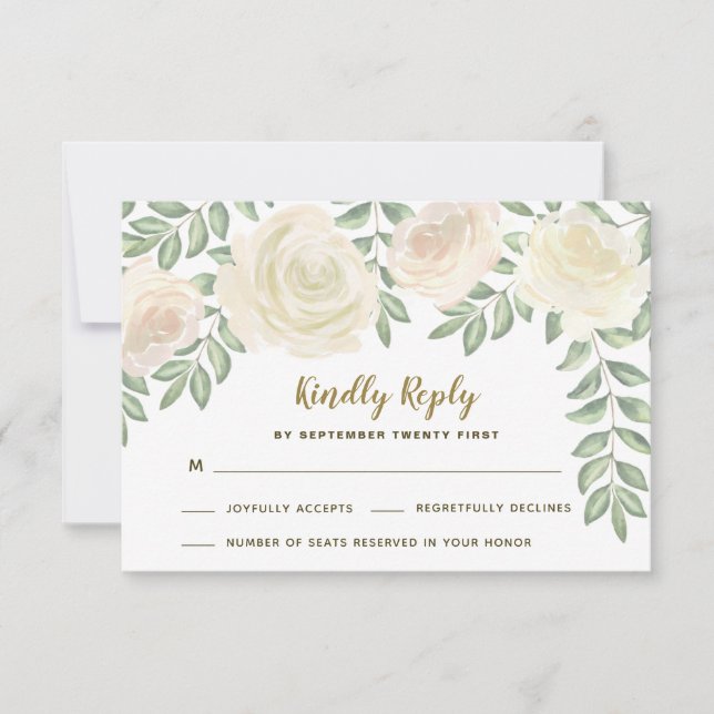 Cartes de réponse de mariage floral champagne ivoi (Devant)