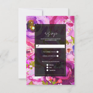Cartes de réponse de mariage floral vibrant rose e