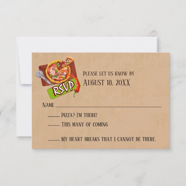 Cartes de réponse de mariage Fun Amour et Pizza (Devant)