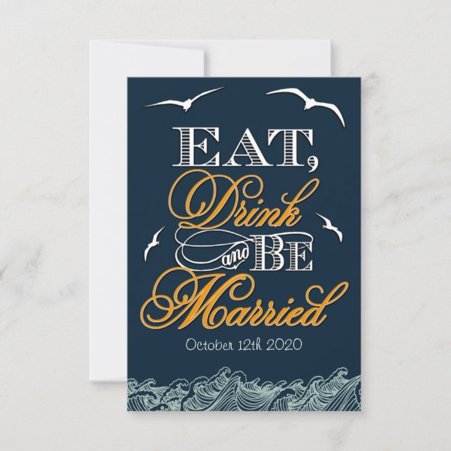 Cartes de réponse de mariage nautiques bleu marine (Devant)