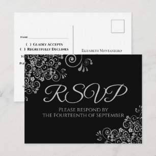 Cartes de réponse de mariage noir élégant simple a