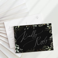Cartes de réponse de mariage noir et or à la végét