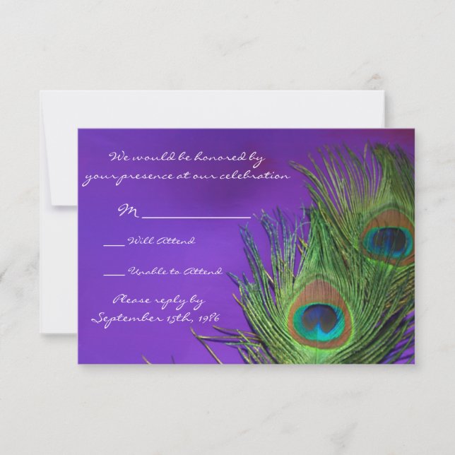 Cartes de réponse de mariage Paon en feuille d'alu (Devant)