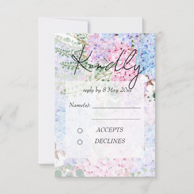 Cartes de réponse de mariage peintures d'hortensia (Devant)