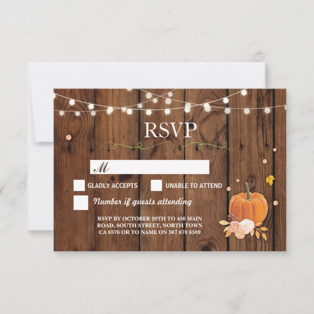 Cartes de réponse de mariage rustique avec citroui (Devant)