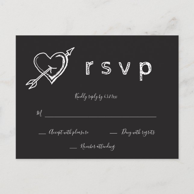 Cartes de réponse de mariage rustique avec cœur su (Devant)