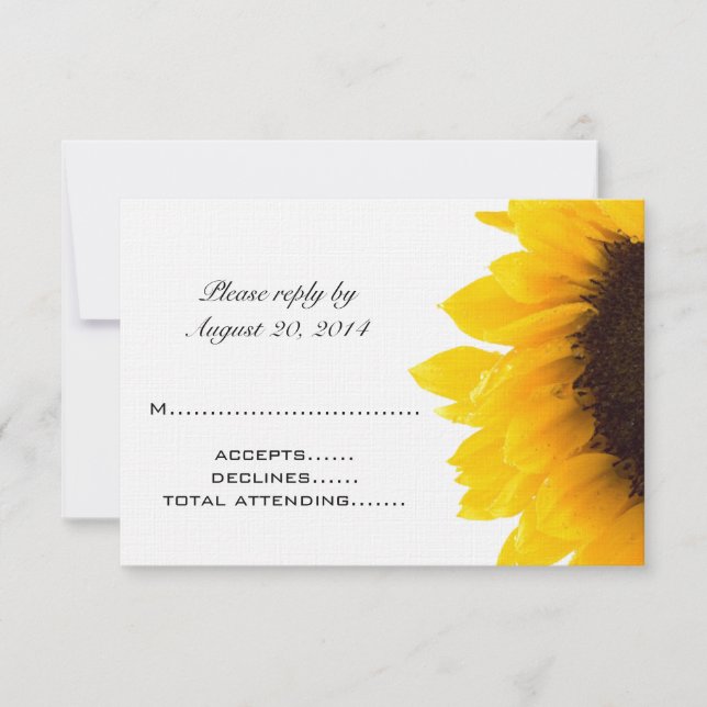 Cartes de réponse de mariage Tournesol jaune noir (Devant)