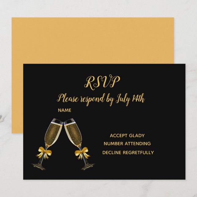 Cartes de réponse de mariage verres à champagne no (Devant / Derrière)