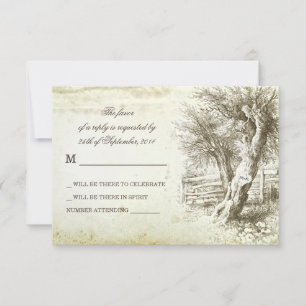 cartes de réponse de mariage vintage rustique arbr