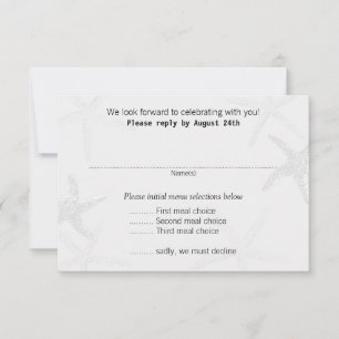 Cartes de réponse de menu de mariage sur la plage