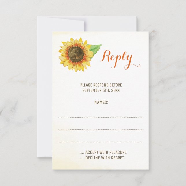 Cartes de réponse du Mariage d'aquarelle de tourne (Devant)