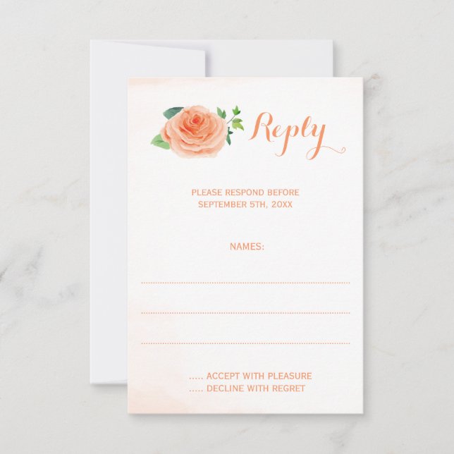 Cartes de réponse du Mariage d'aquarelle Rose Peac (Devant)