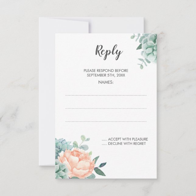 Cartes de réponse du Mariage d'aquarelle succulent (Devant)