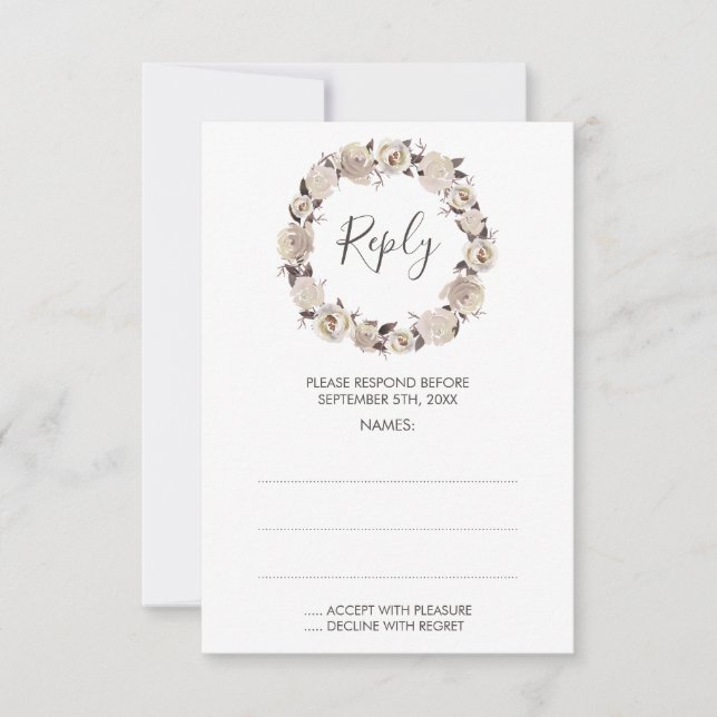 Cartes de réponse du Mariage de couronne Rose crém (Devant)
