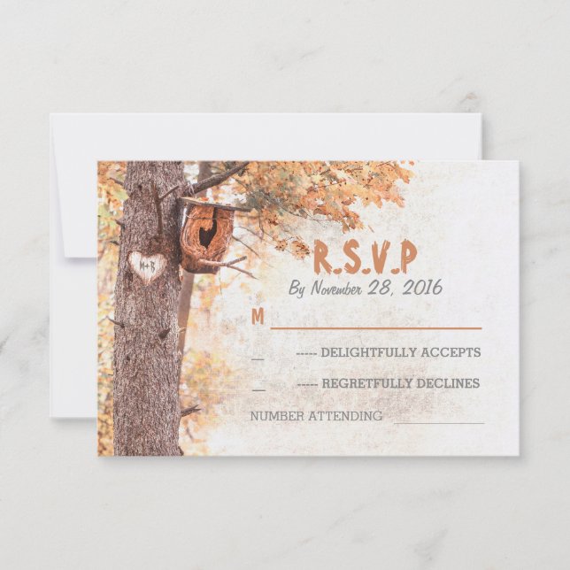 Cartes de réponse du mariage de l'arbre d'amour (Devant)