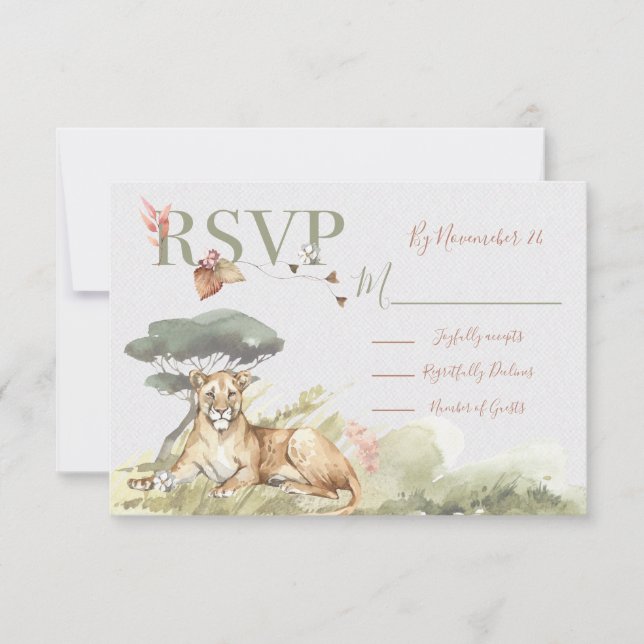 Cartes de réponse du Mariage du lion de la jungle  (Devant)