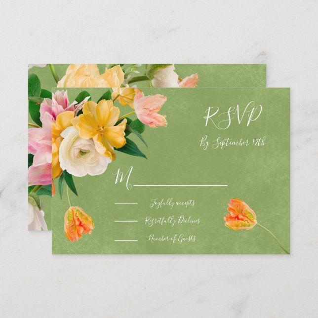Cartes de réponse du Mariage floral brillant (Devant / Derrière)