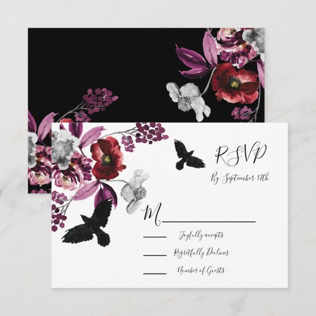 Cartes de réponse du Mariage floral gothique RSVP (Devant / Derrière)
