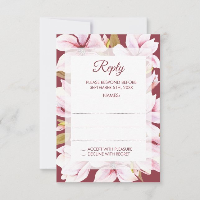 Cartes de réponse du Mariage Floral Magnolia Burgu (Devant)
