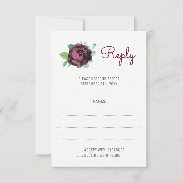 Cartes de réponse du Mariage Rose de l'aquarelle (Devant)