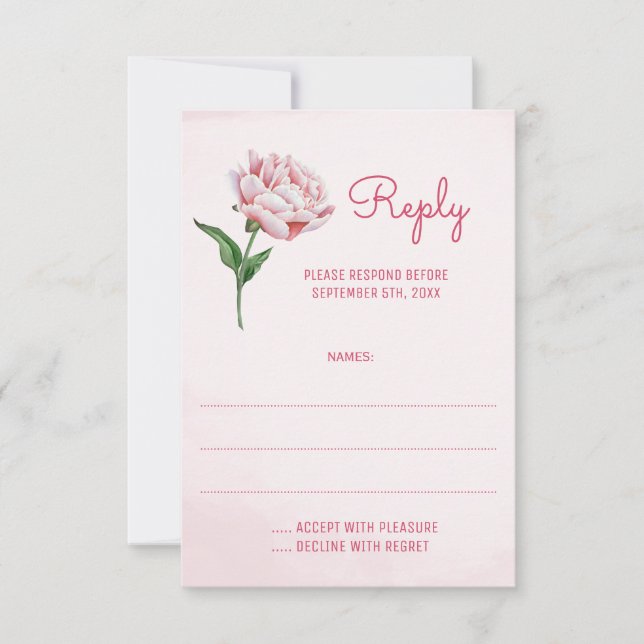Cartes de réponse du Mariage rose Peony (Devant)