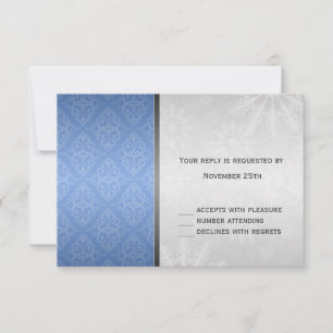 Cartes de réponse élégantes bleues et argent à mot