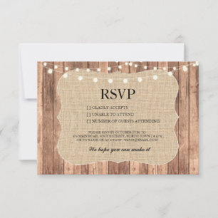 Cartes de réponse en toile de jute pour mariage en