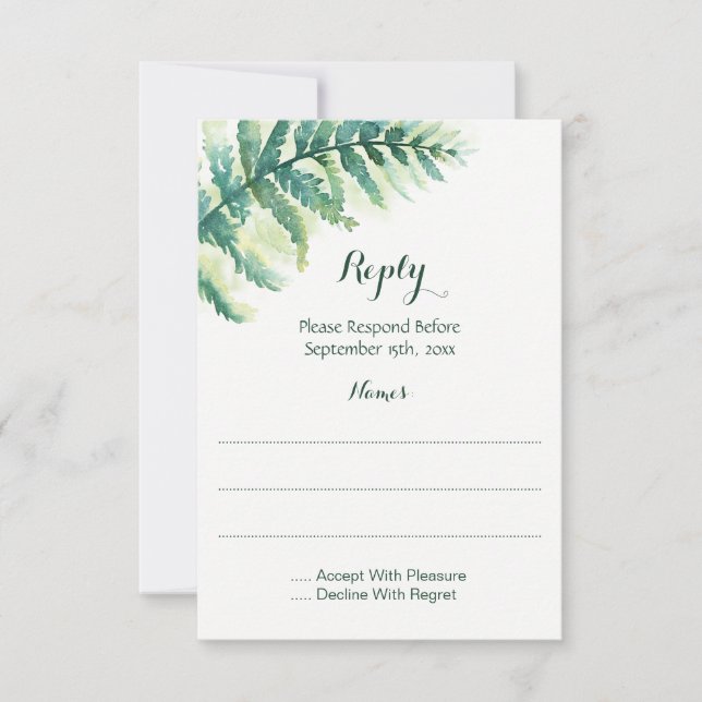 Cartes de réponse Green Fern Watercolor (Devant)