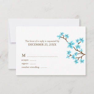 Cartes de réponse Mariage Aqua Cherry Blossoms