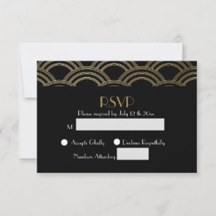 Cartes de réponse Mariage Art Déco Or Gatsby Éléga