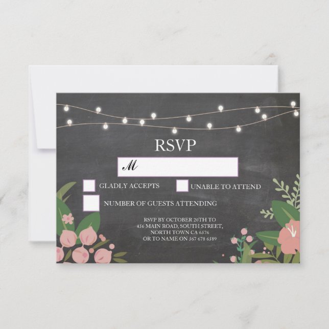 Cartes de Réponse Mariage Champêtre à la Craie ave (Devant)