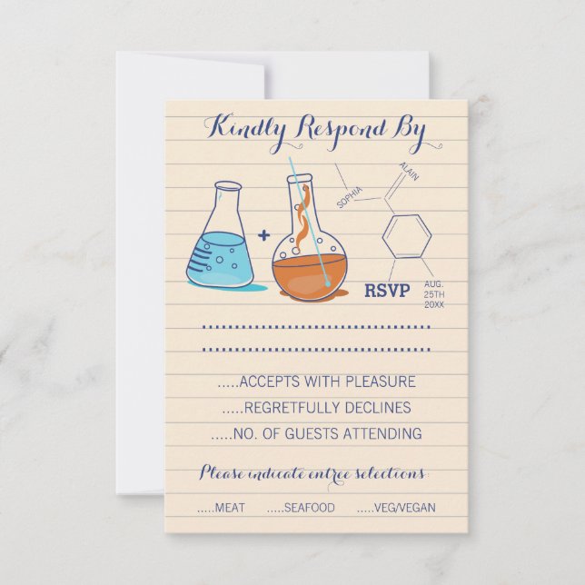 Cartes de réponse Mariage de chimie bleu et orange (Devant)